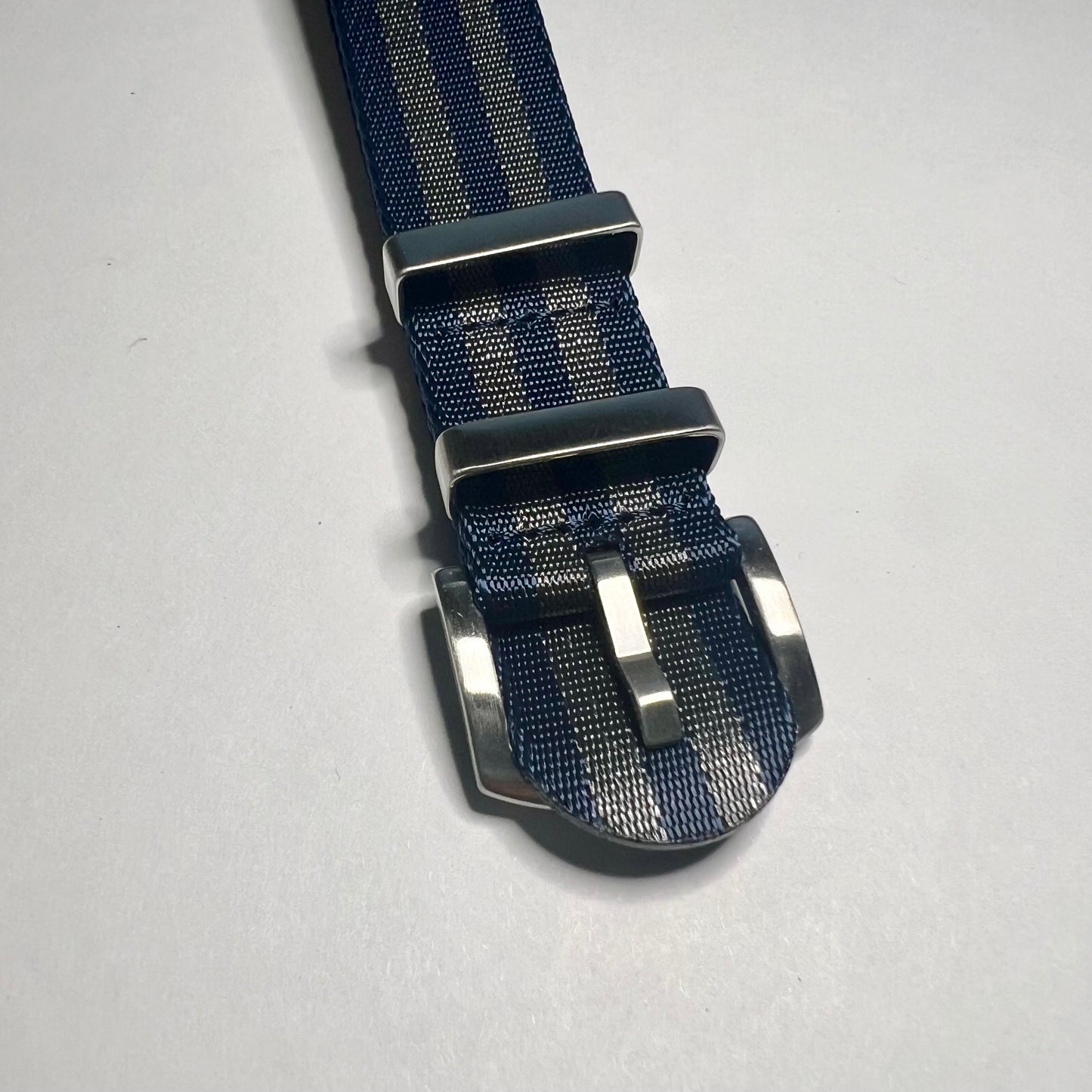 Navy Gray Stripes 22mm Nylon NATO Brushed SS Strap