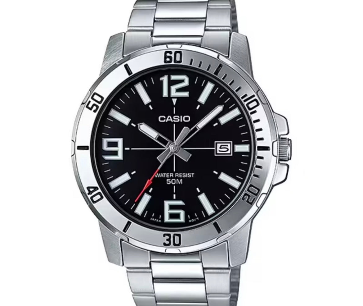 Casio Black Dial Watch Steel Bracelet Watch