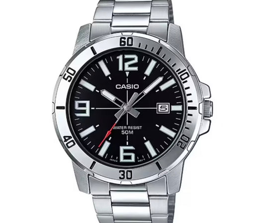Casio Black Dial Watch Steel Bracelet Watch