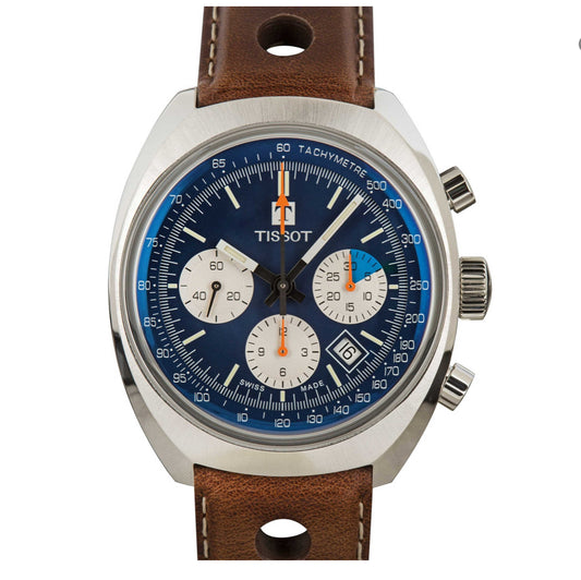 Tissot Heritage 1973 Chronograph Quartz Movement Mod Navy Dial  Brown Leather Watch