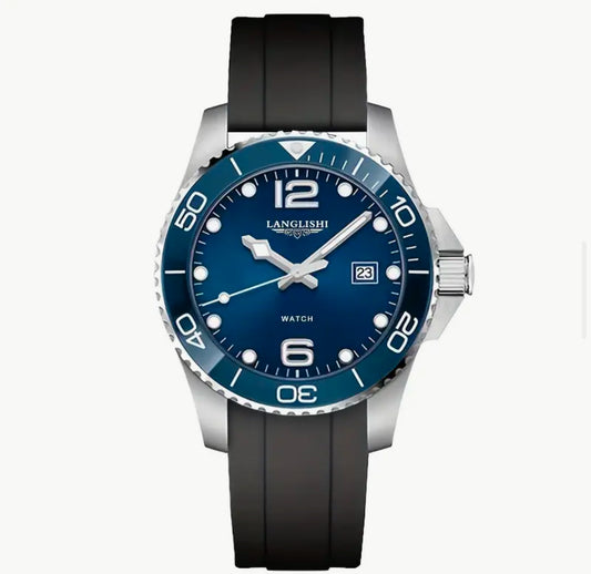 Elegant Dive Blue dial & Bezel  40mm Rubber strap Quartz watch