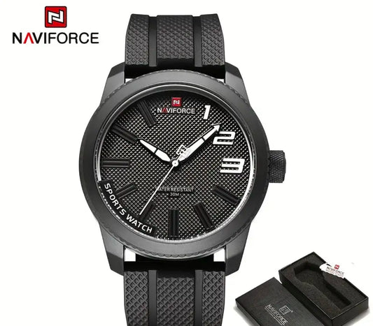 Navy Force Sport 46mm Silica Gel  Strap Black dial Stainless Steel Quartz Movement Watch