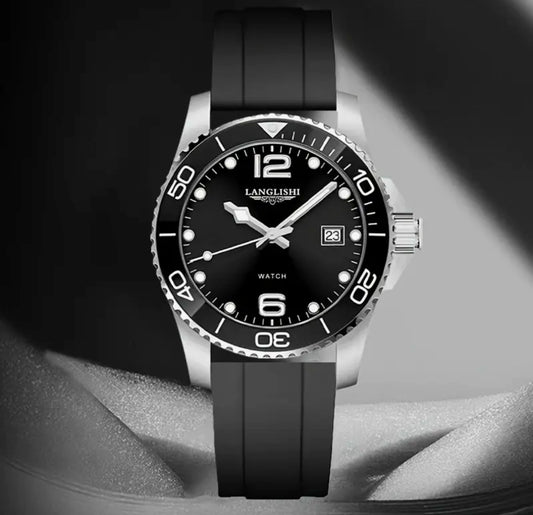 Elegant Dive Black dial & Bezel  40mm Rubber strap Quartz watch