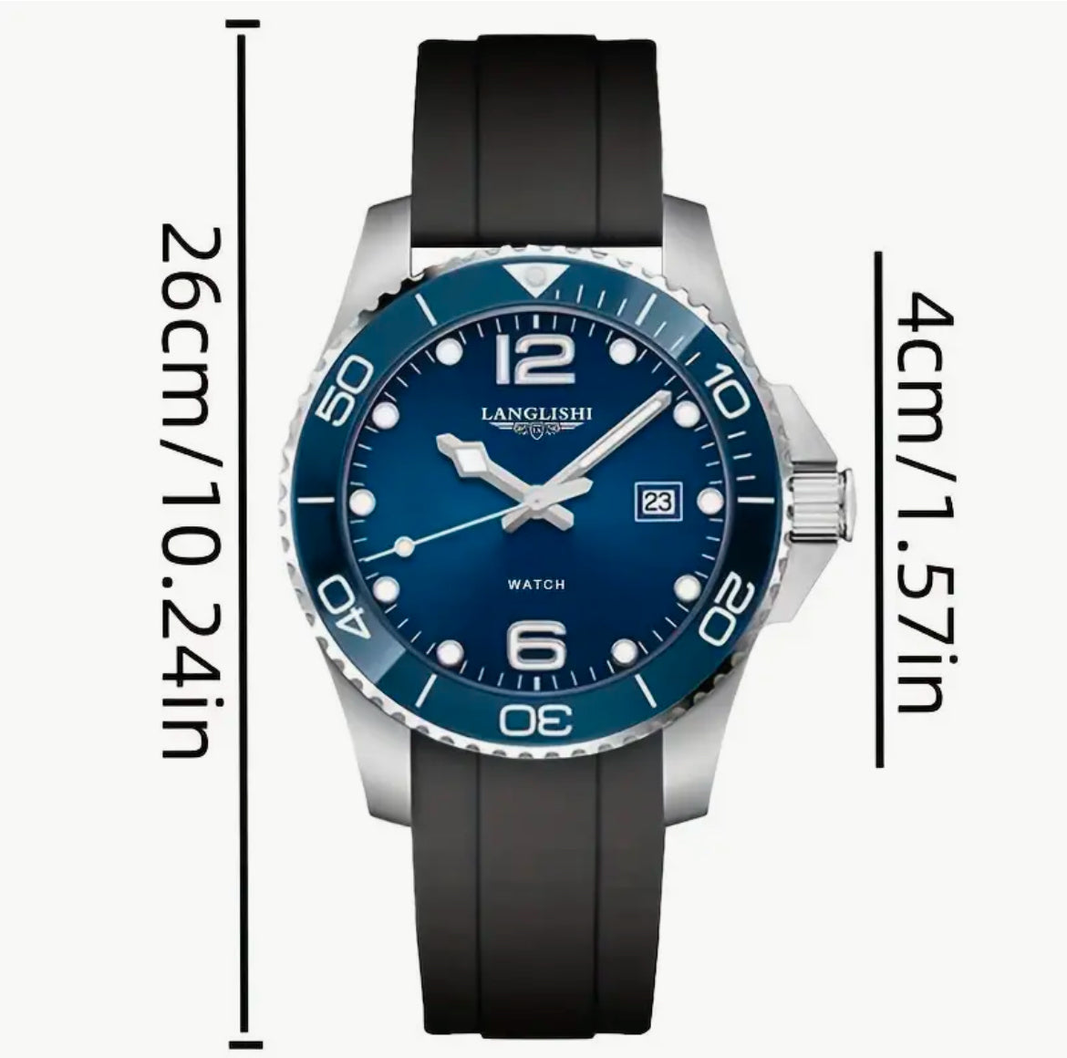 Elegant Dive Blue dial & Bezel  40mm Rubber strap Quartz watch