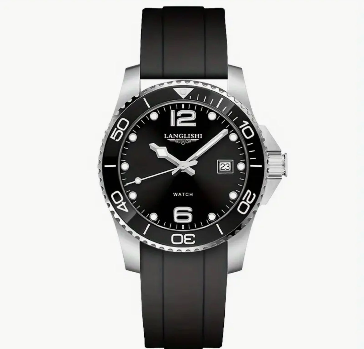 Elegant Dive Black dial & Bezel  40mm Rubber strap Quartz watch