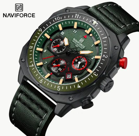 Navy Force Multinational 45mm CalfSkin Leather Strap Stainless Steel Quartz Movement Watch