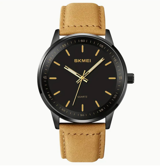 All Black/Brown Genuine Leather Strap Watch