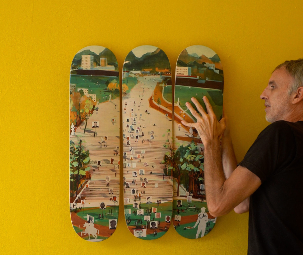 "Idol Hands" by Jules de Balincourt Skateboard Triptych Wall Art, Hand-Signed (3) set Skateboard Decks