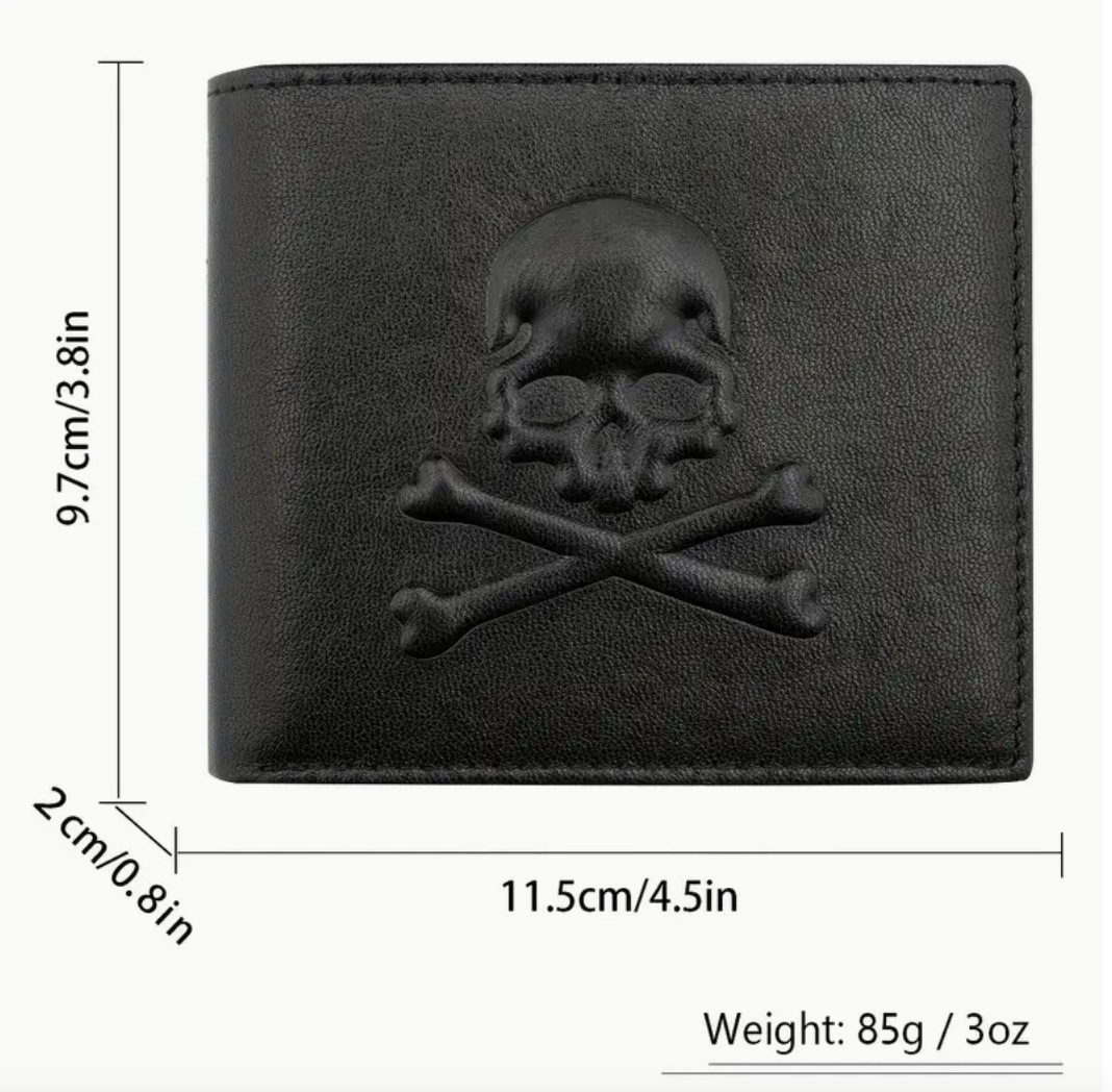 Black Skull Embossed Anti-Theft  RFID Leather Wallet