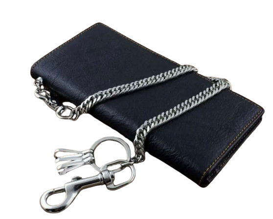 Black Leather Biker Chain Wallet 7.25" x 3.5"