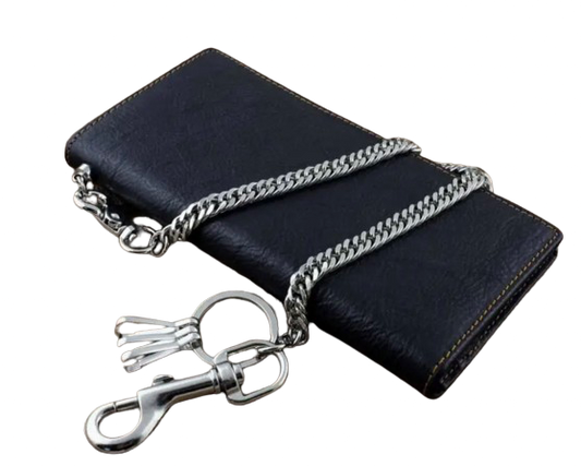 Black Leather Biker Chain Wallet 7.25" x 3.5"