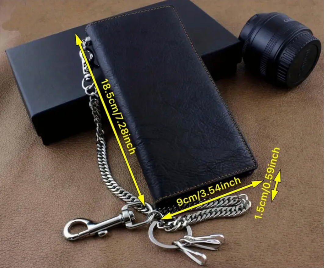 Black Leather Biker Chain Wallet 7.25" x 3.5"