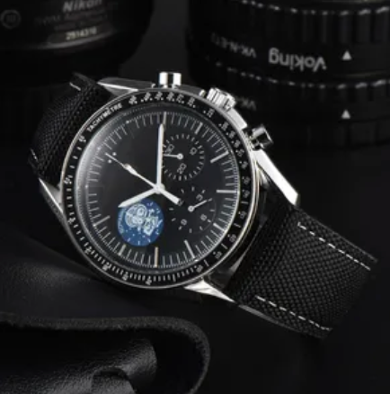 Premium SpeedMaster Spoopy Quartz Movement SS Black/Blue Nylon Strap AAA Watch