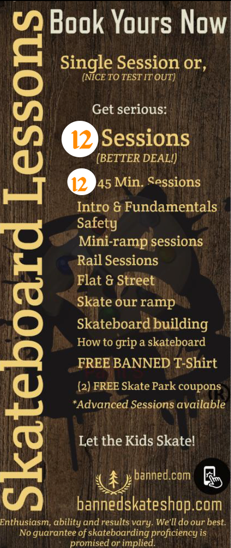 Skateboard Lessons (12) Sessions Package