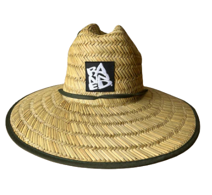 BANNED Straw Sun Hat Stacked Logo