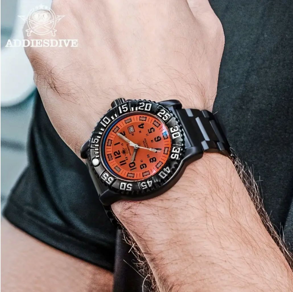 Addiesdive Mountaineering Black/Orange Metal Watch