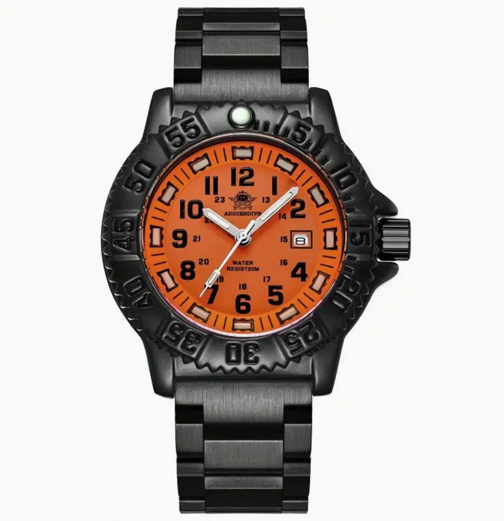 Addiesdive Mountaineering Black/Orange Metal Watch