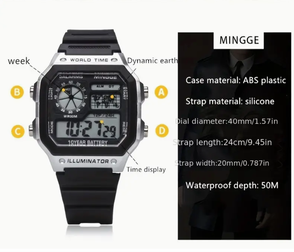 Illuminator Black/Silver Digital Watch