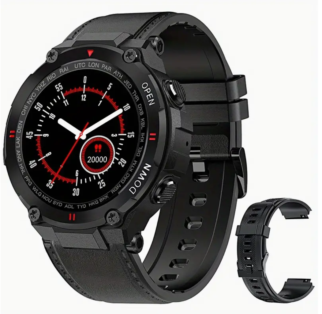 JELLOO Military Silicone & Leather Smart Watch