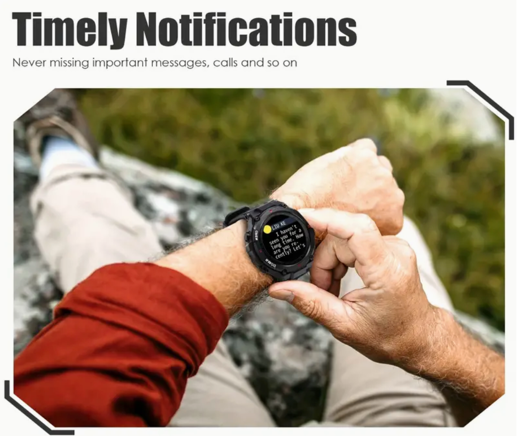 JELLOO Military Silicone & Leather Smart Watch