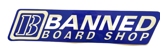 BANNED  B Board Shop Navy/White  8” Sticker